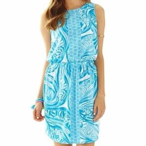 Lilly Pulitzer Windward Dress Resort White Sea Ruffles engineered print M